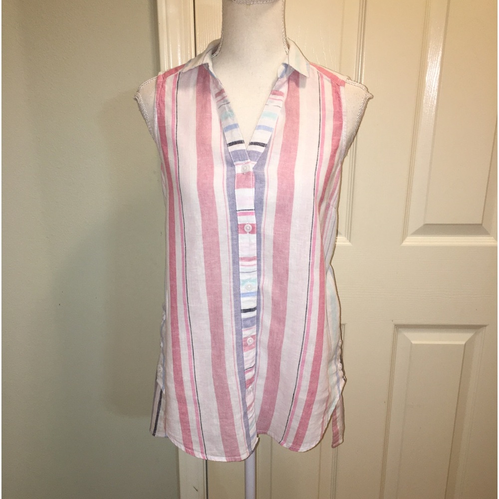 Beach Lunch Lounge Linen Blend High/Low Sleeveless Top